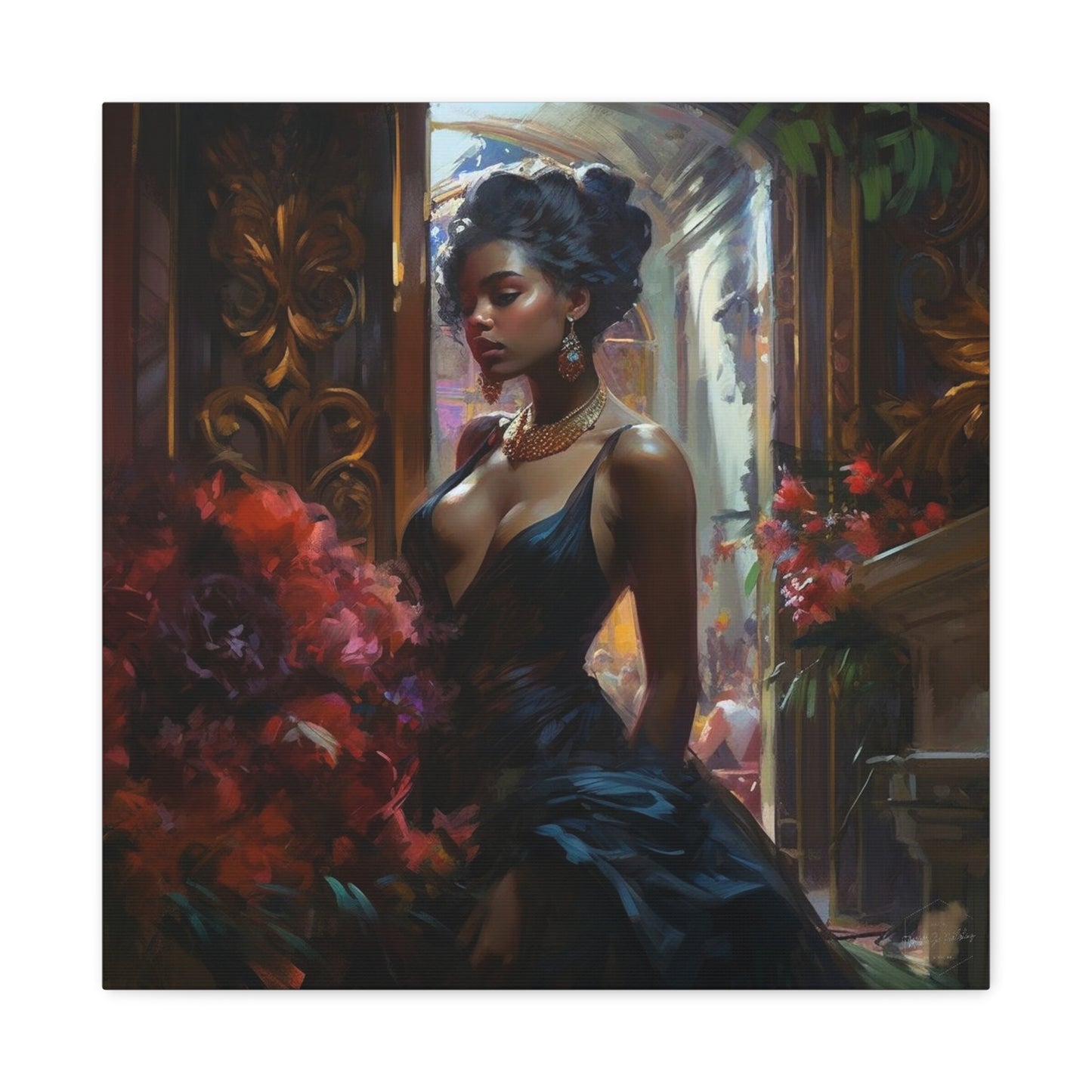 African American Art Ballroom  Beauty Oil paining inspried Matte Canvas, Stretched, 1.25"