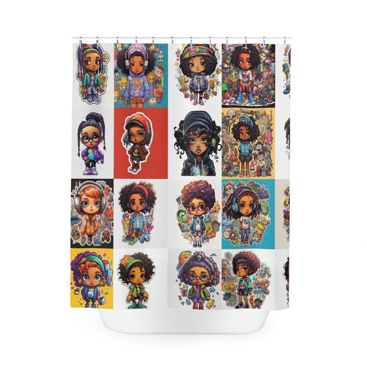 Chibi Streetwear Girl Polyester Shower Curtain