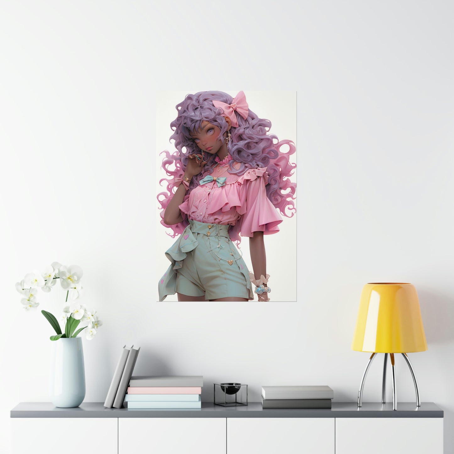 Hot Pink Haired Anime Girl Premium Matte Vertical Posters