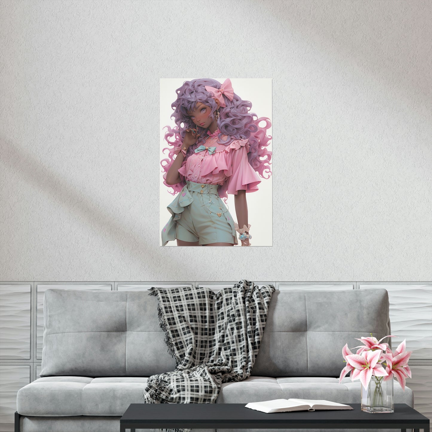 Hot Pink Haired Anime Girl Premium Matte Vertical Posters