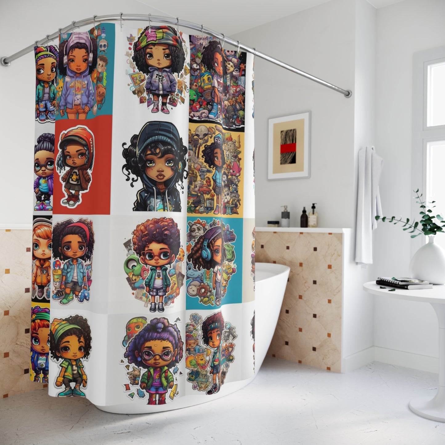 Chibi Streetwear Girl Polyester Shower Curtain